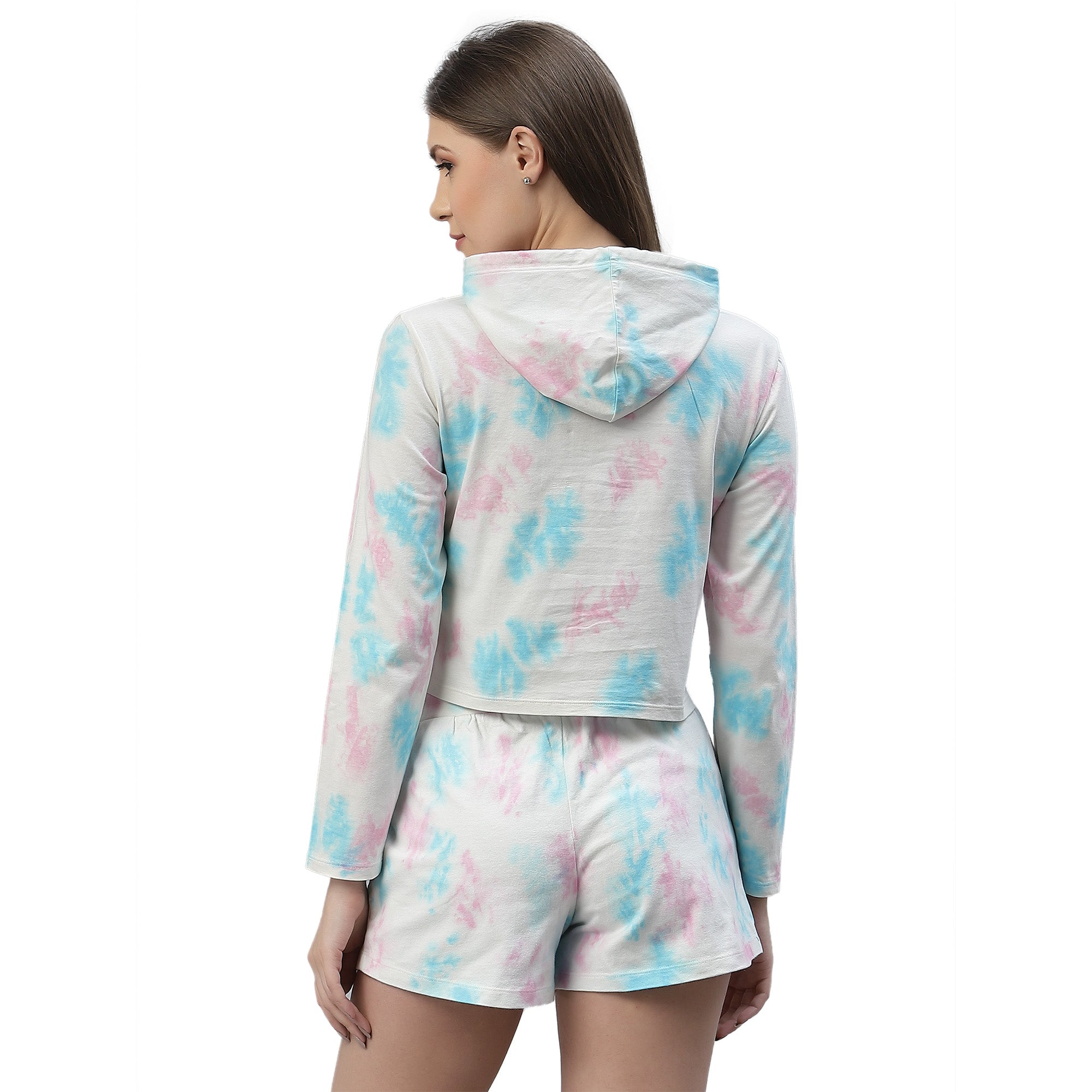 Womens Crumple Tie n Dye Short Co-ords with Hoodie