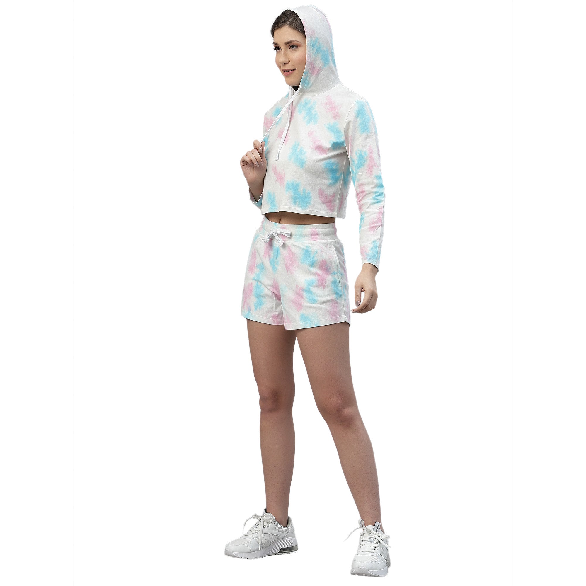 Womens Crumple Tie n Dye Short Co-ords with Hoodie