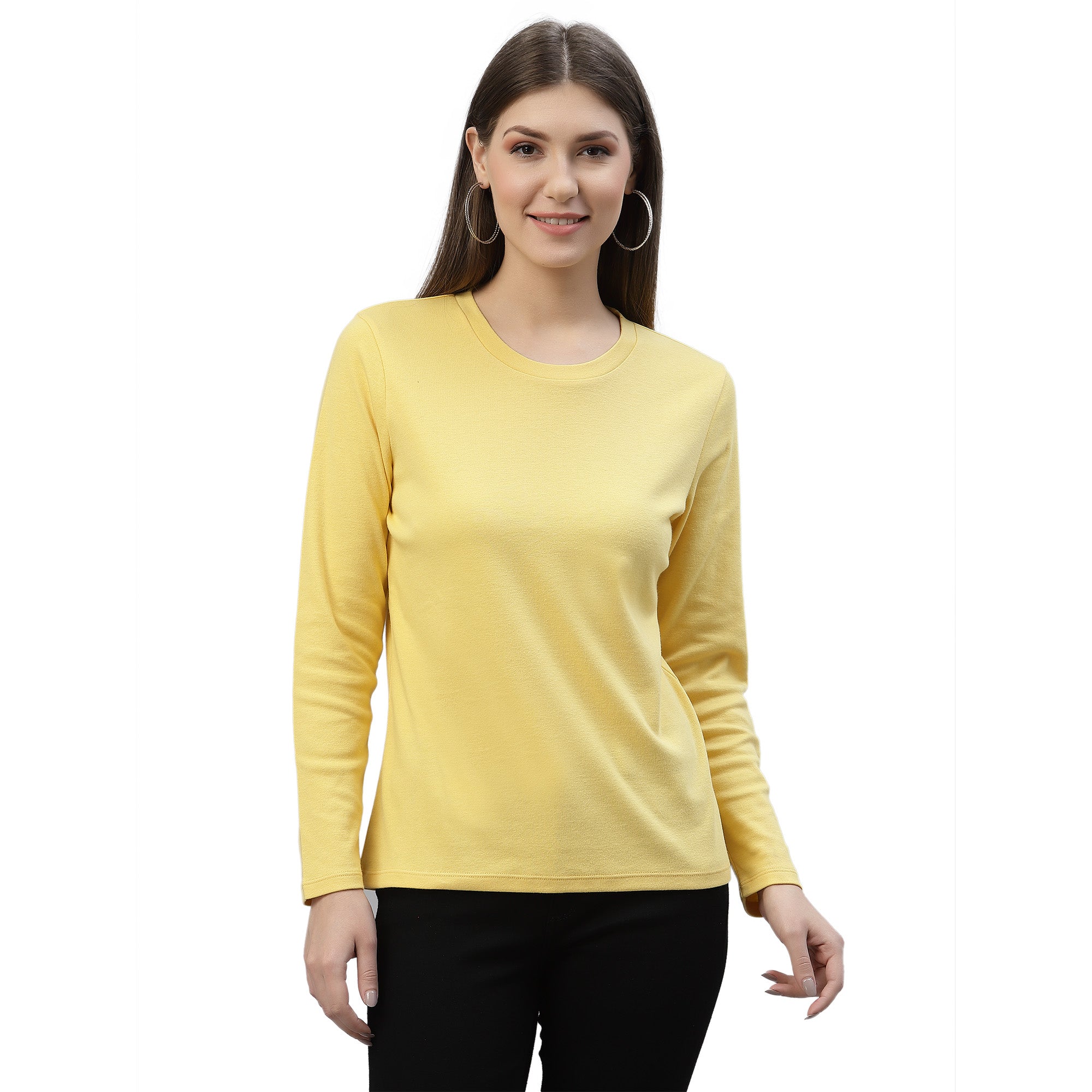 Womens Solid Full Sleeves Crew Neck T-Shirt