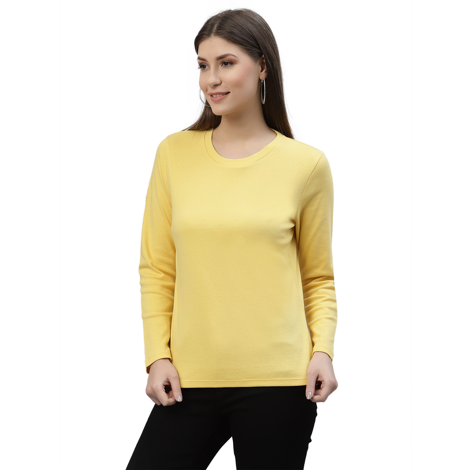 Womens Solid Full Sleeves Crew Neck T-Shirt