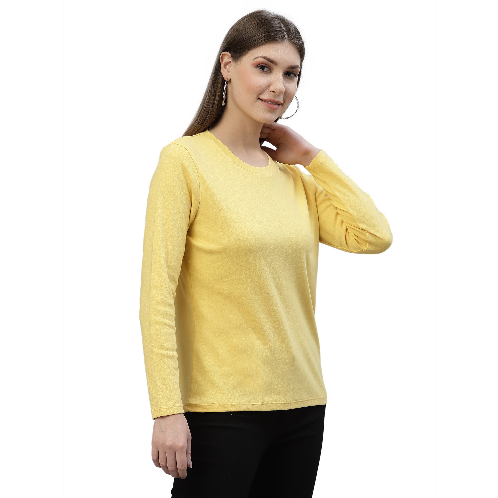 Womens Solid Full Sleeves Crew Neck T-Shirt