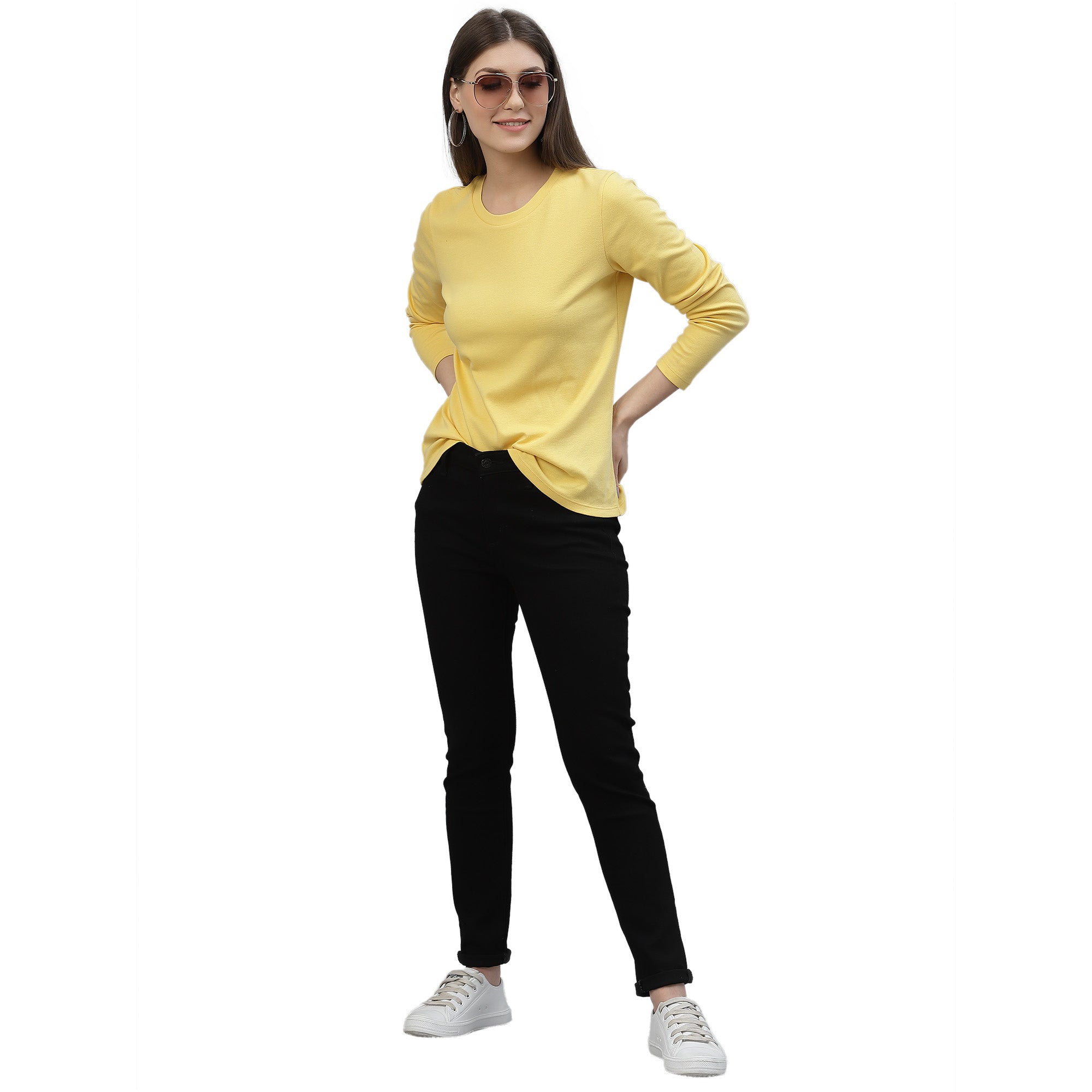 Womens Solid Full Sleeves Crew Neck T-Shirt