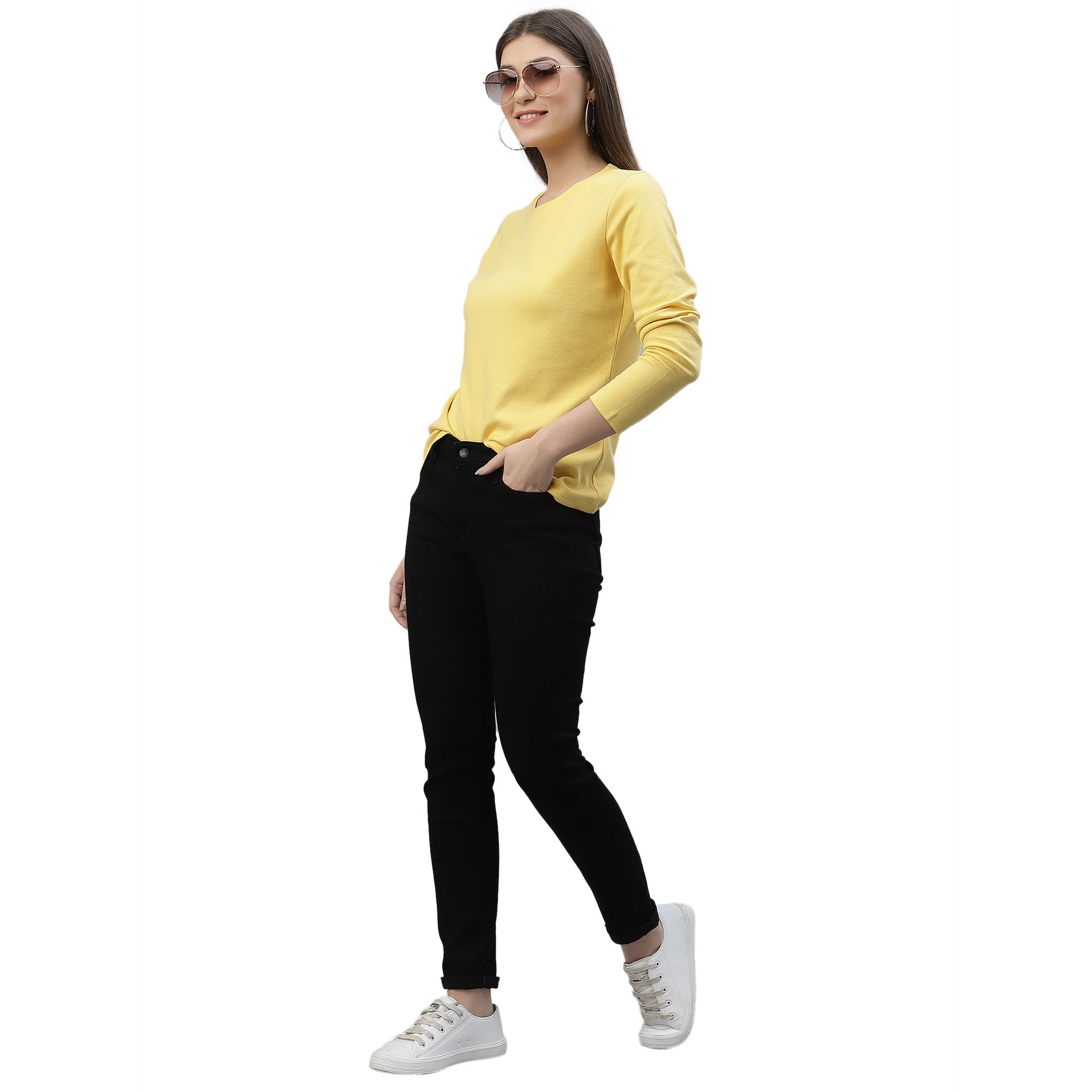 Womens Solid Full Sleeves Crew Neck T-Shirt