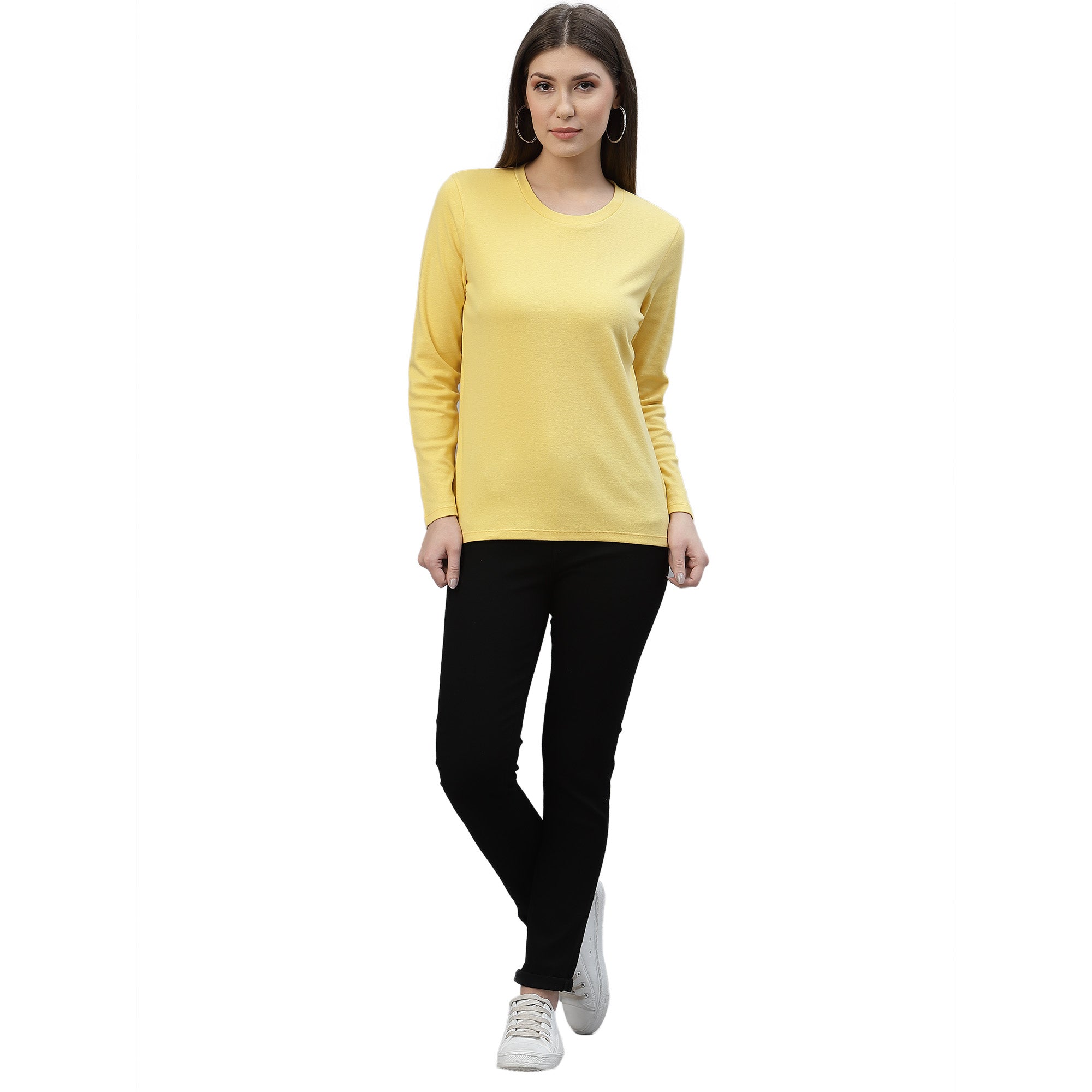 Womens Solid Full Sleeves Crew Neck T-Shirt