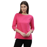 Solid Hot Pink ¾th Sleeves Crew Neck T-Shirt