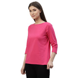 Solid Hot Pink ¾th Sleeves Crew Neck T-Shirt