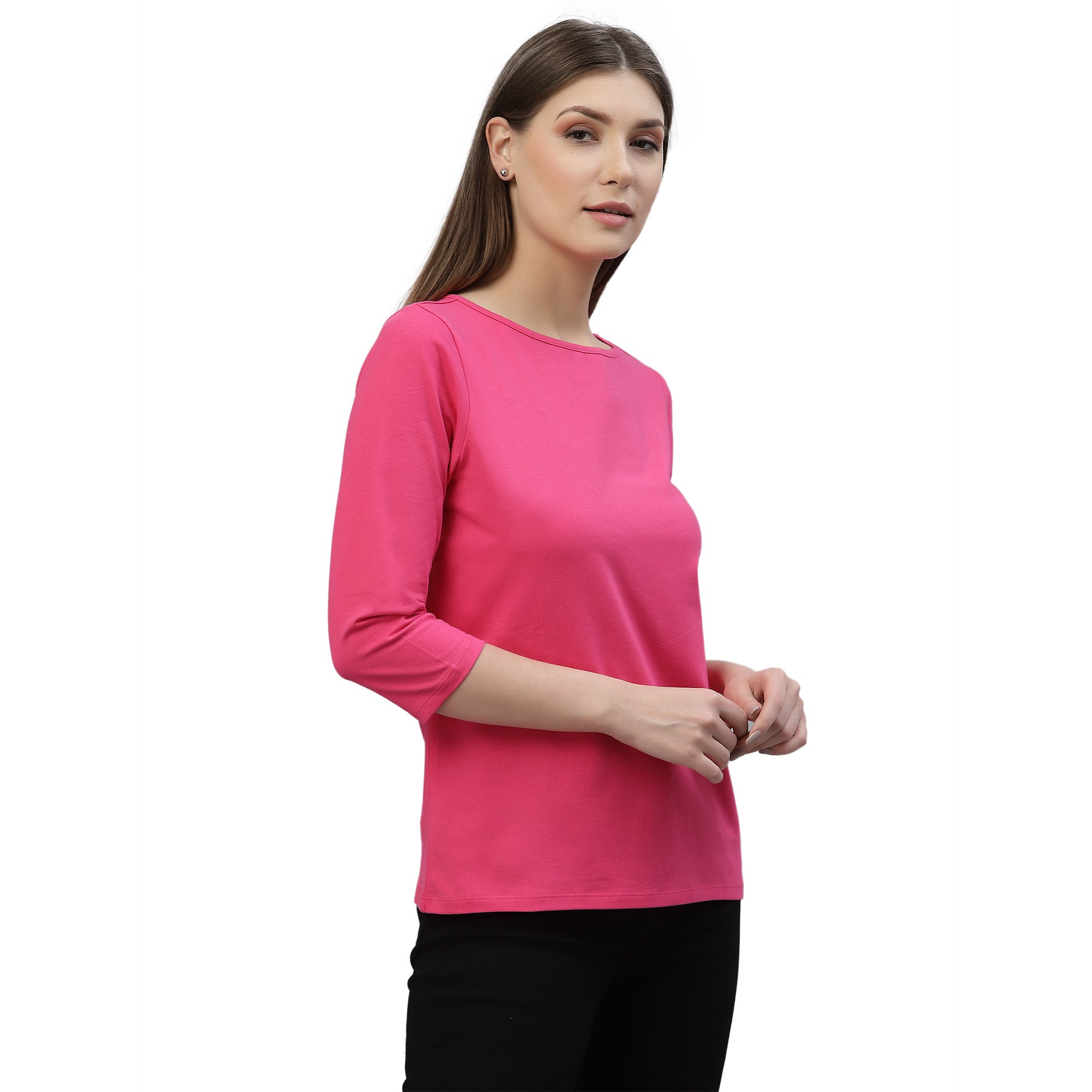 Womens Solid Full Sleeves Crew Neck T-Shirt