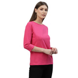 Solid Hot Pink ¾th Sleeves Crew Neck T-Shirt