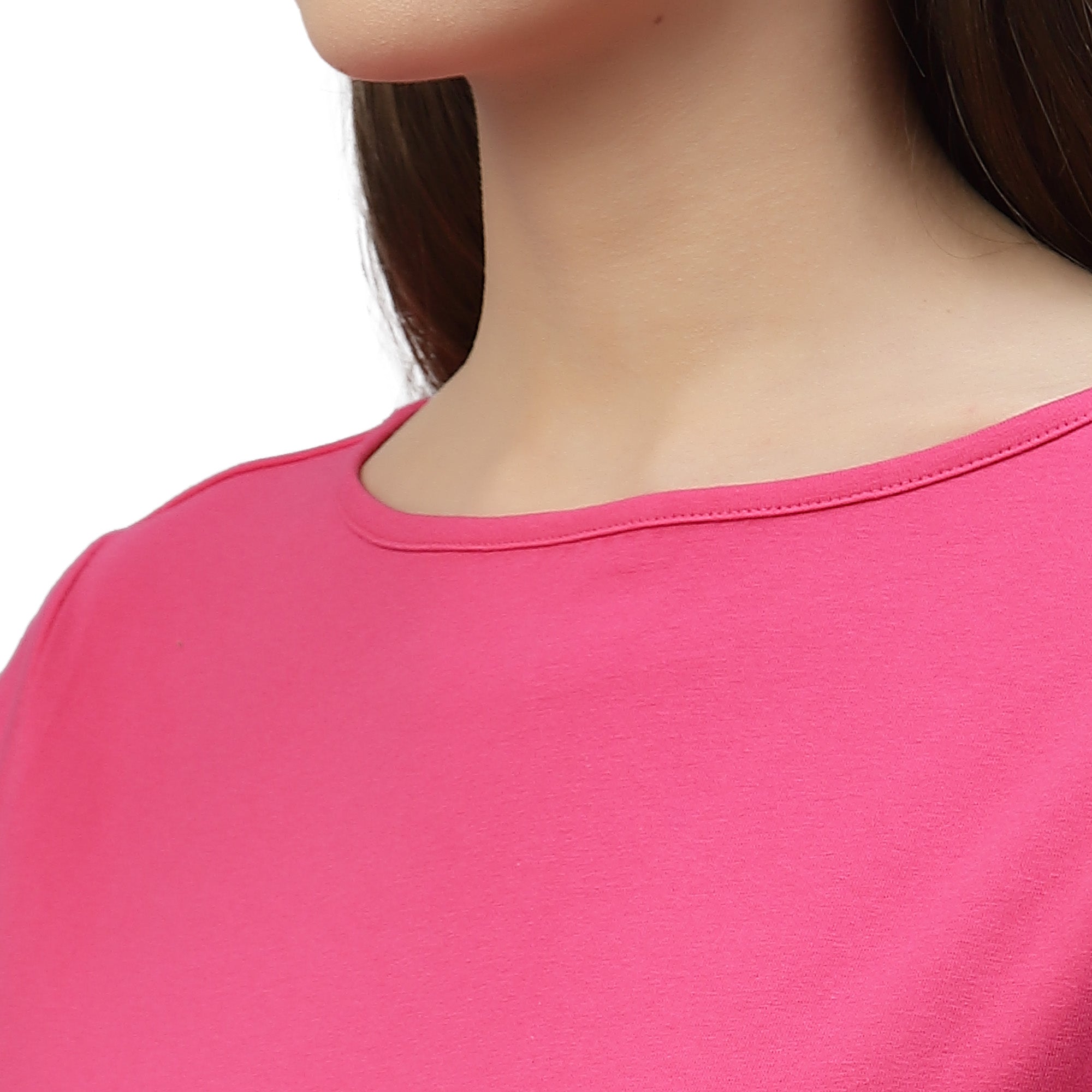 Solid Hot Pink ¾th Sleeves Crew Neck T-Shirt