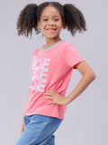 Eat Play Love Printed Baby Pink Half Sleeve Tee for Girls