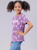 Heart Print Sweet Lavender Half Sleeve Tee for Girls