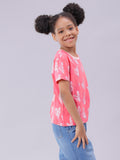 Heart Print Blush Red Crop Top for Girls