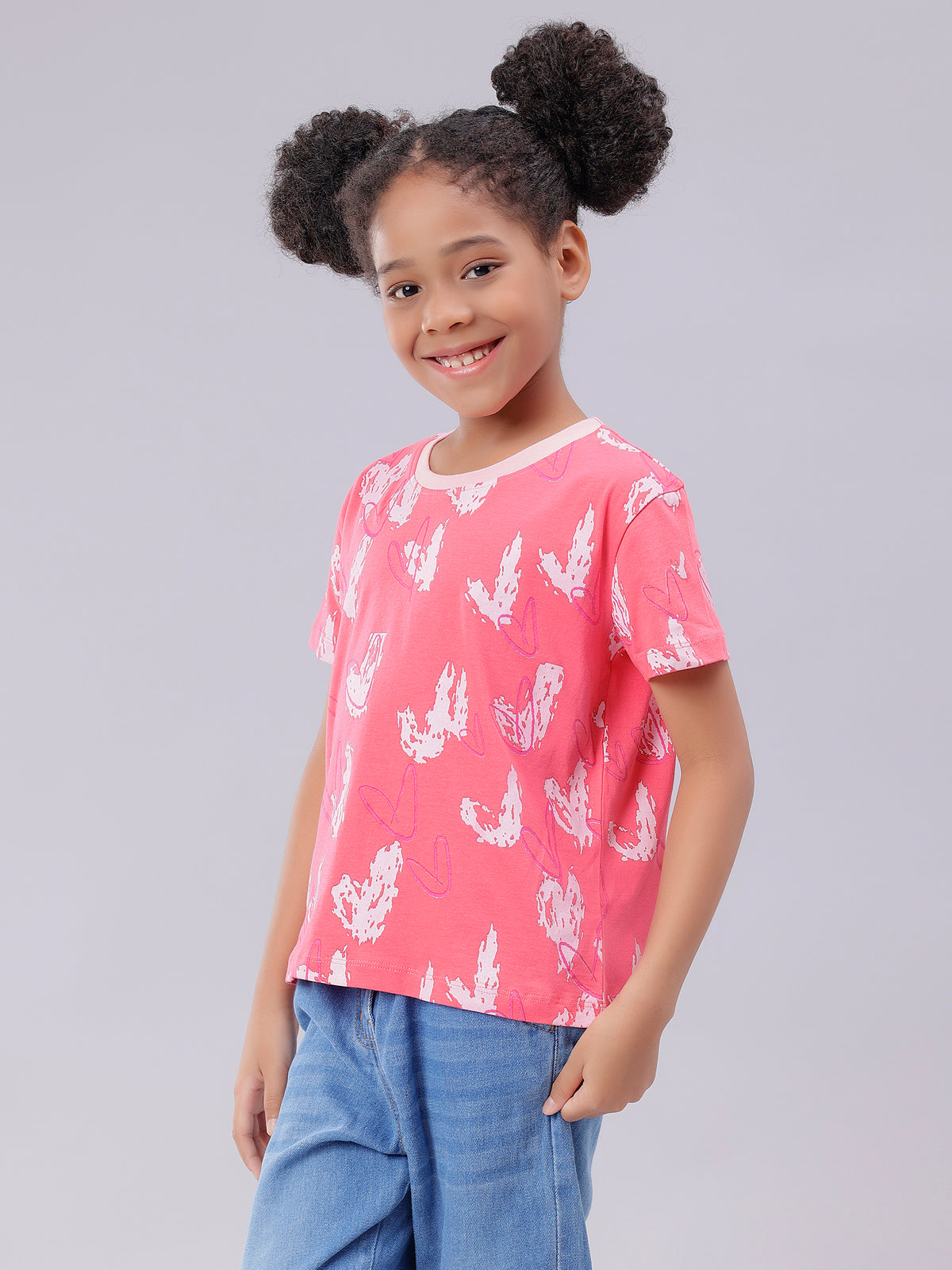 Heart Print Blush Red Crop Top for Girls