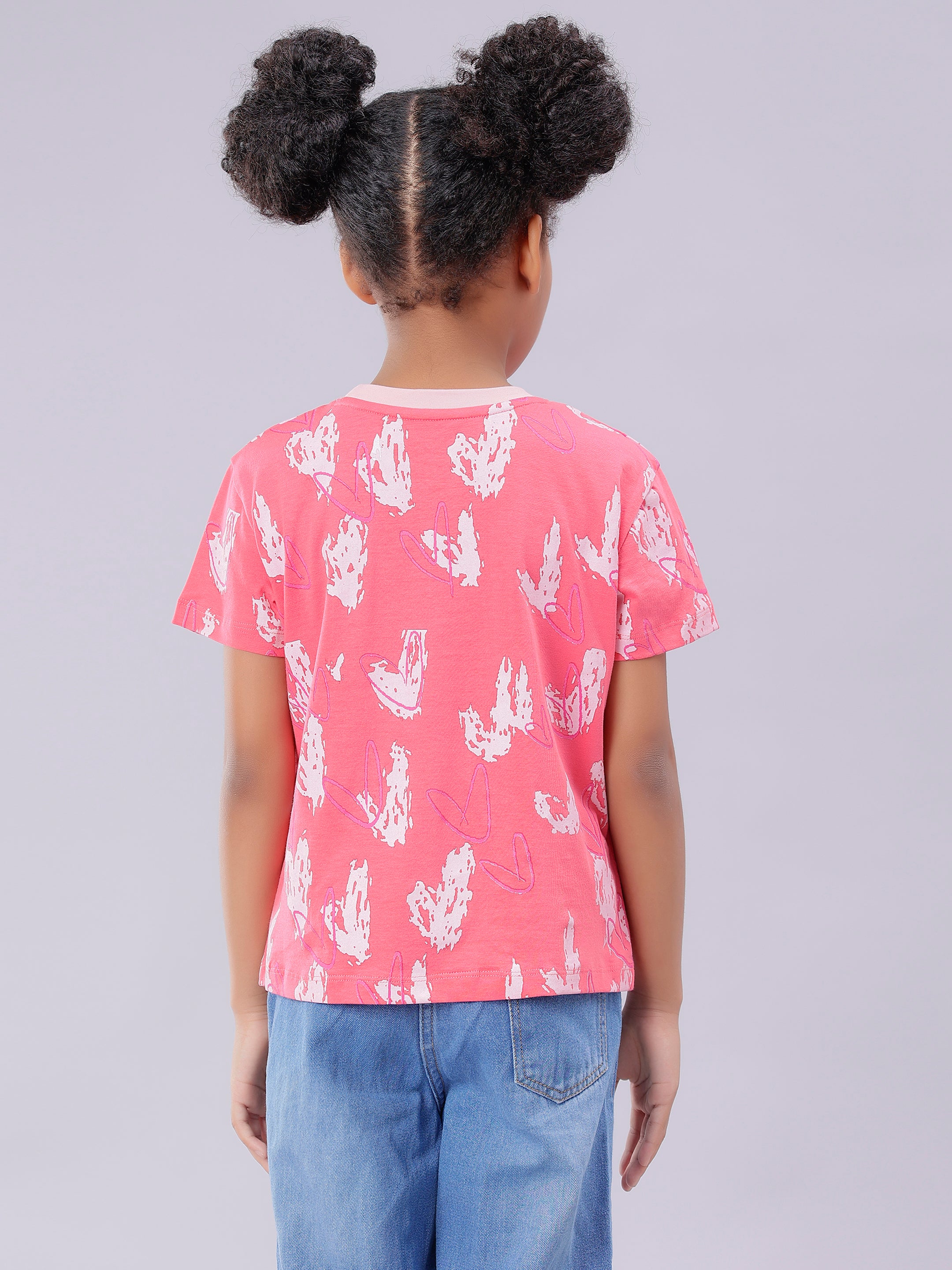 Heart Print Blush Red Crop Top for Girls