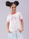 Rainbow Print Baby Pink Half Sleeve Tee for Girls