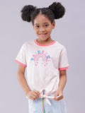 Rainbow Print Baby Pink Half Sleeve Tee for Girls