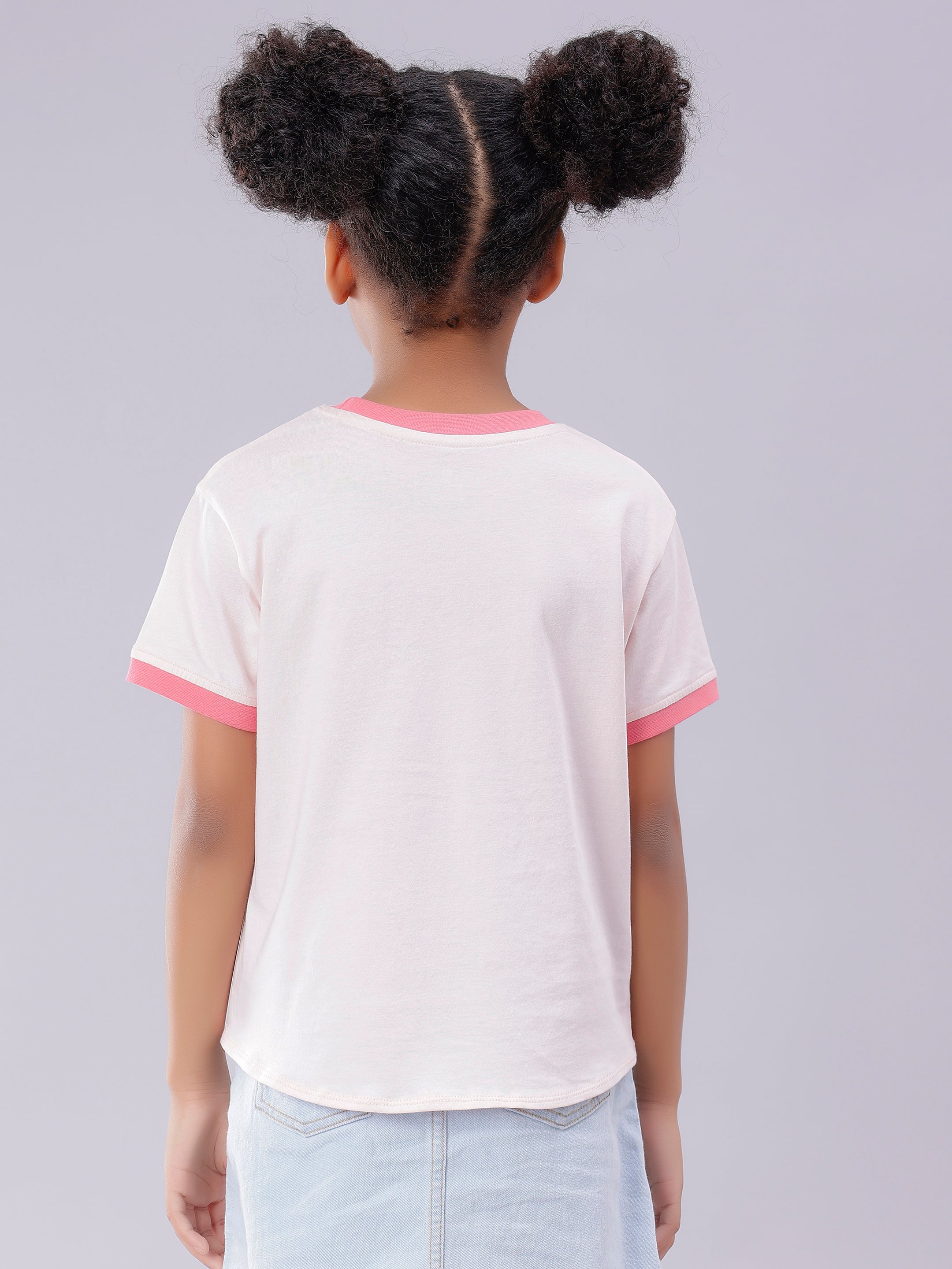 Rainbow Print Baby Pink Half Sleeve Tee for Girls