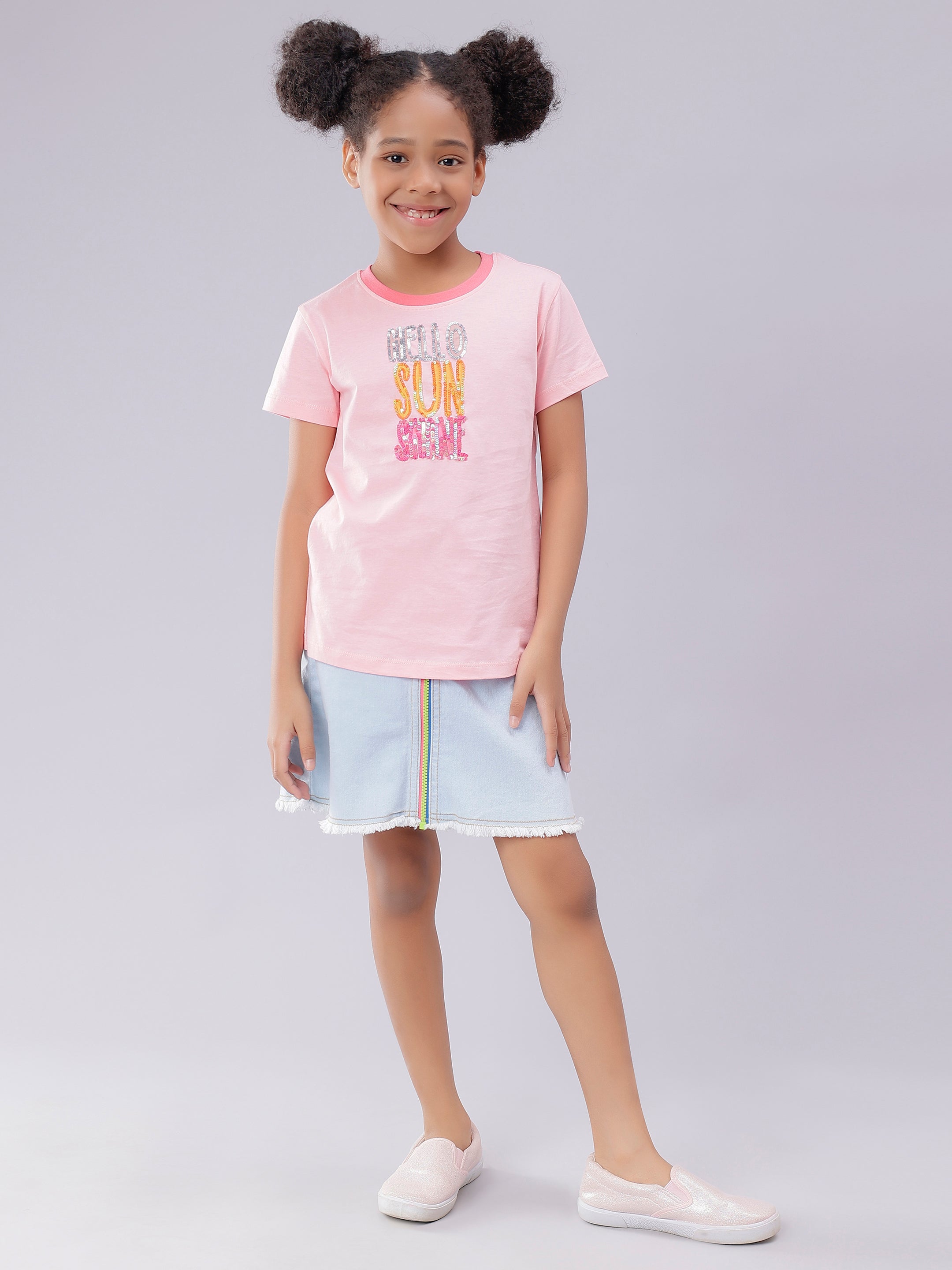 Hello Sun Shine Princess Pink Half Sleeve Tee for Girls