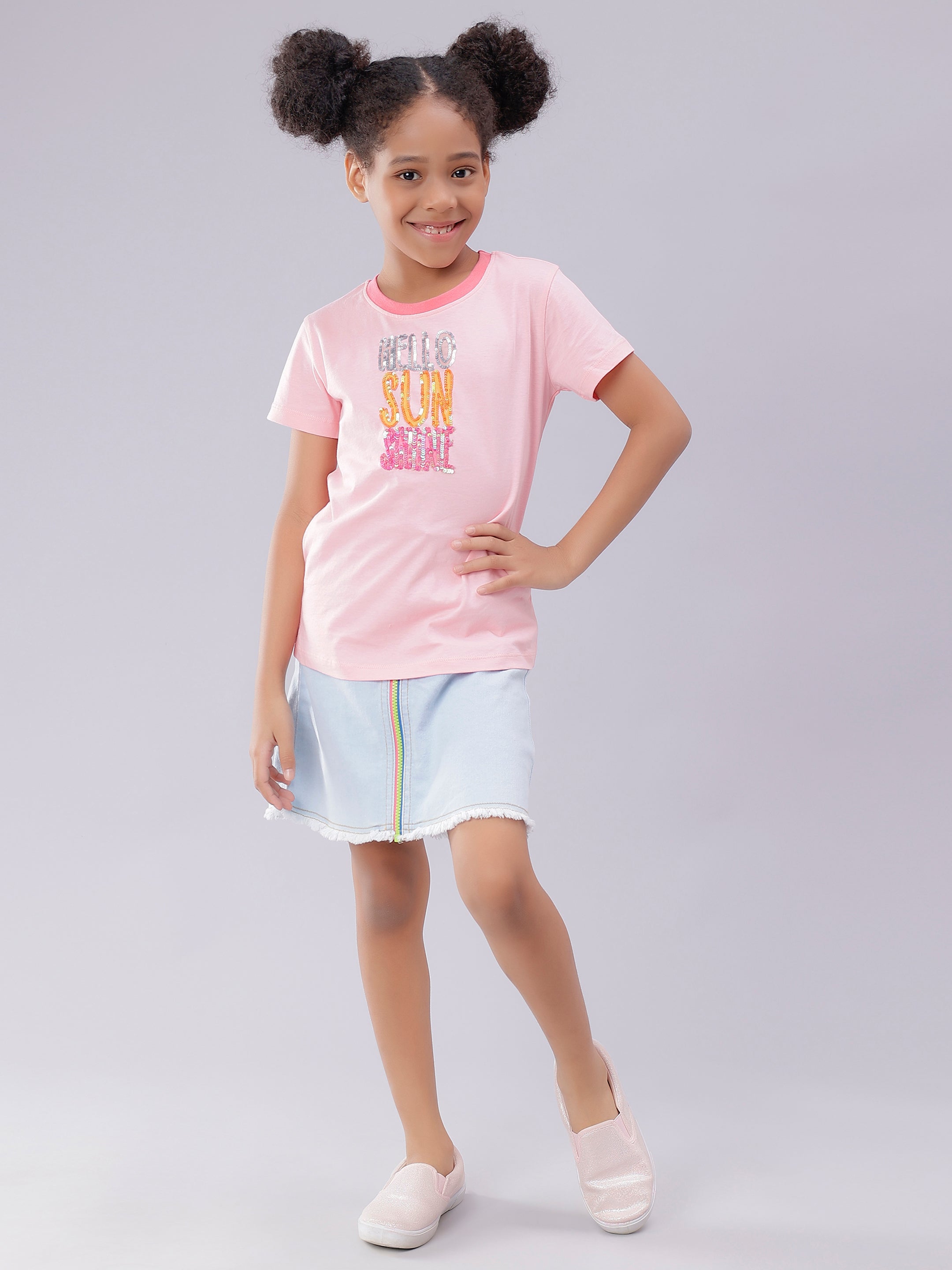 Hello Sun Shine Princess Pink Half Sleeve Tee for Girls