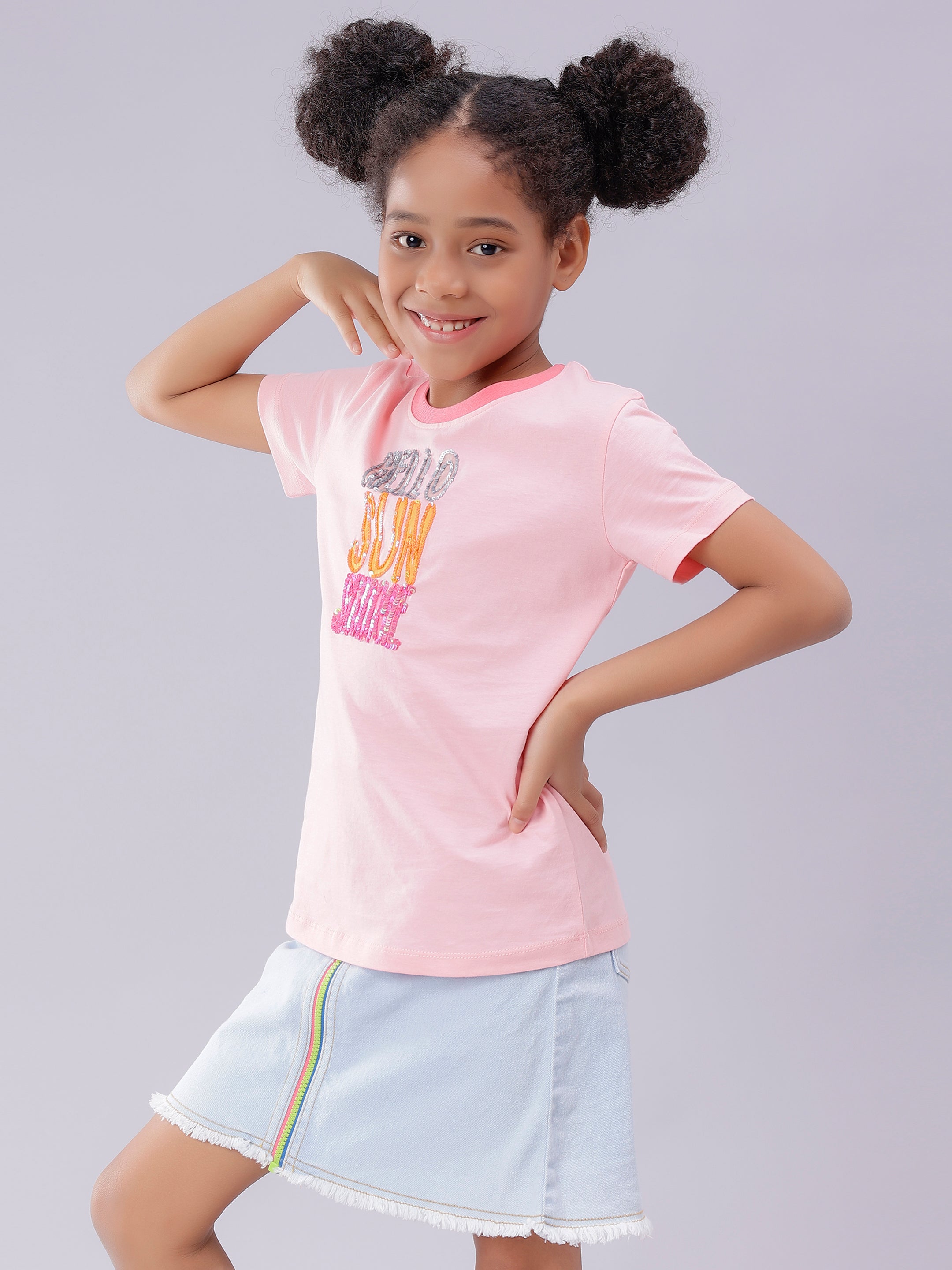 Hello Sun Shine Princess Pink Half Sleeve Tee for Girls