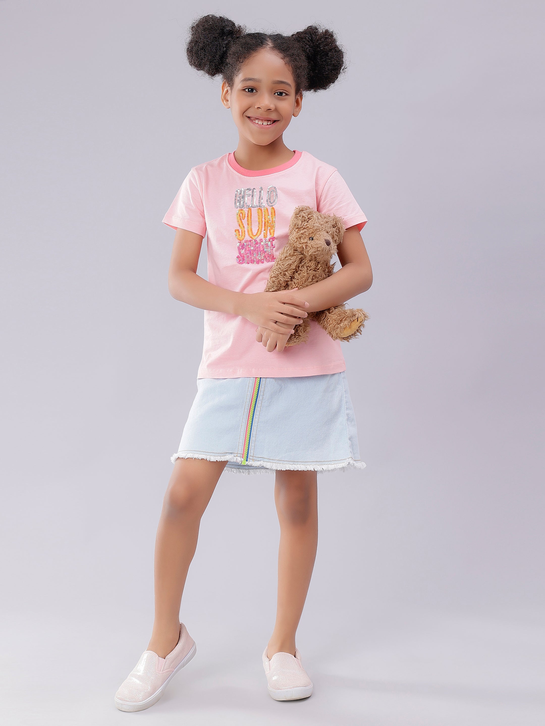 Hello Sun Shine Princess Pink Half Sleeve Tee for Girls