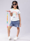 Rainbow Print Baby Blue Coloured Tee for Girls