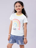 Rainbow Print Baby Blue Coloured Tee for Girls