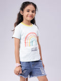 Rainbow Print Baby Blue Coloured Tee for Girls