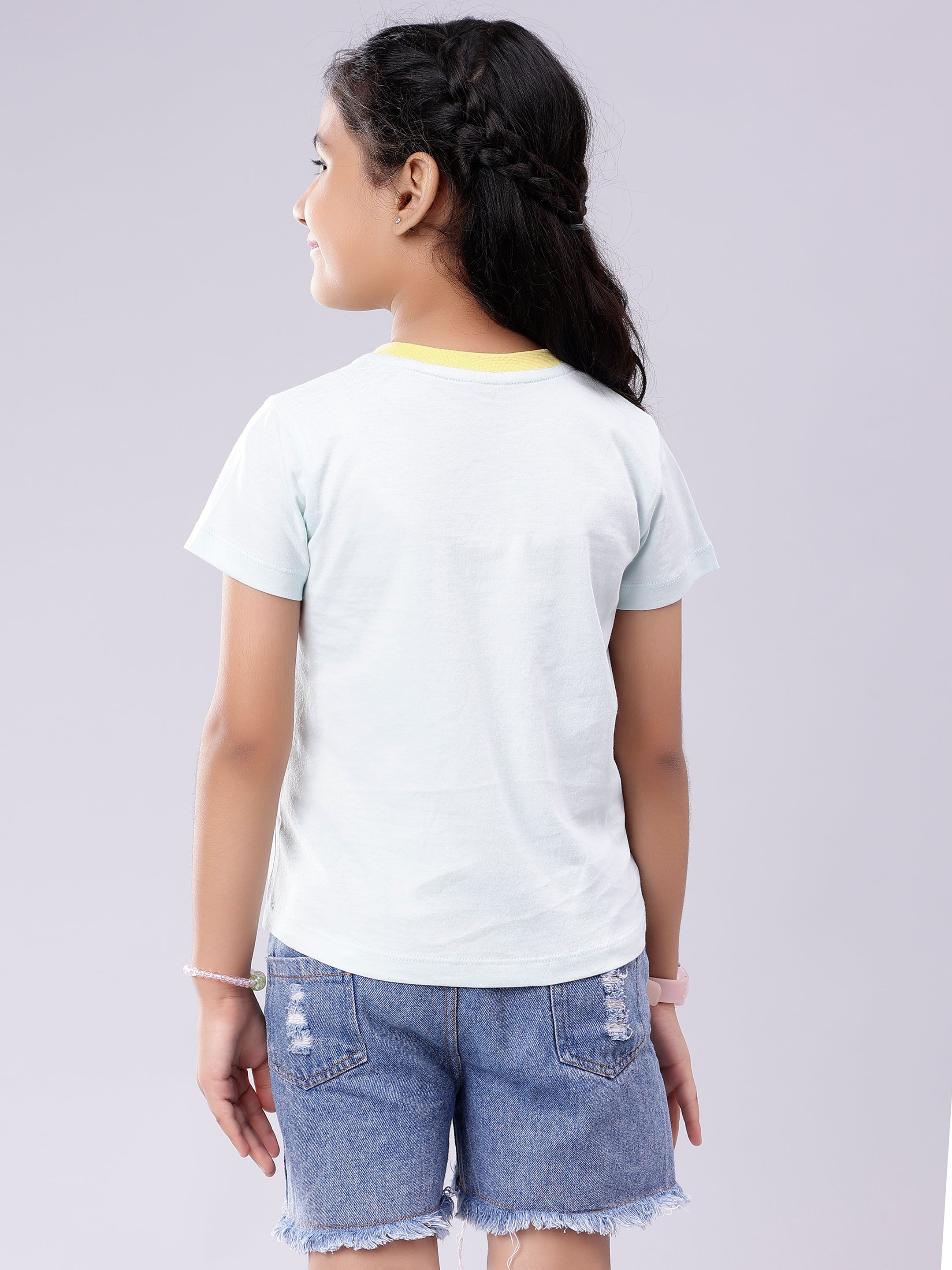 Rainbow Print Baby Blue Coloured Tee for Girls