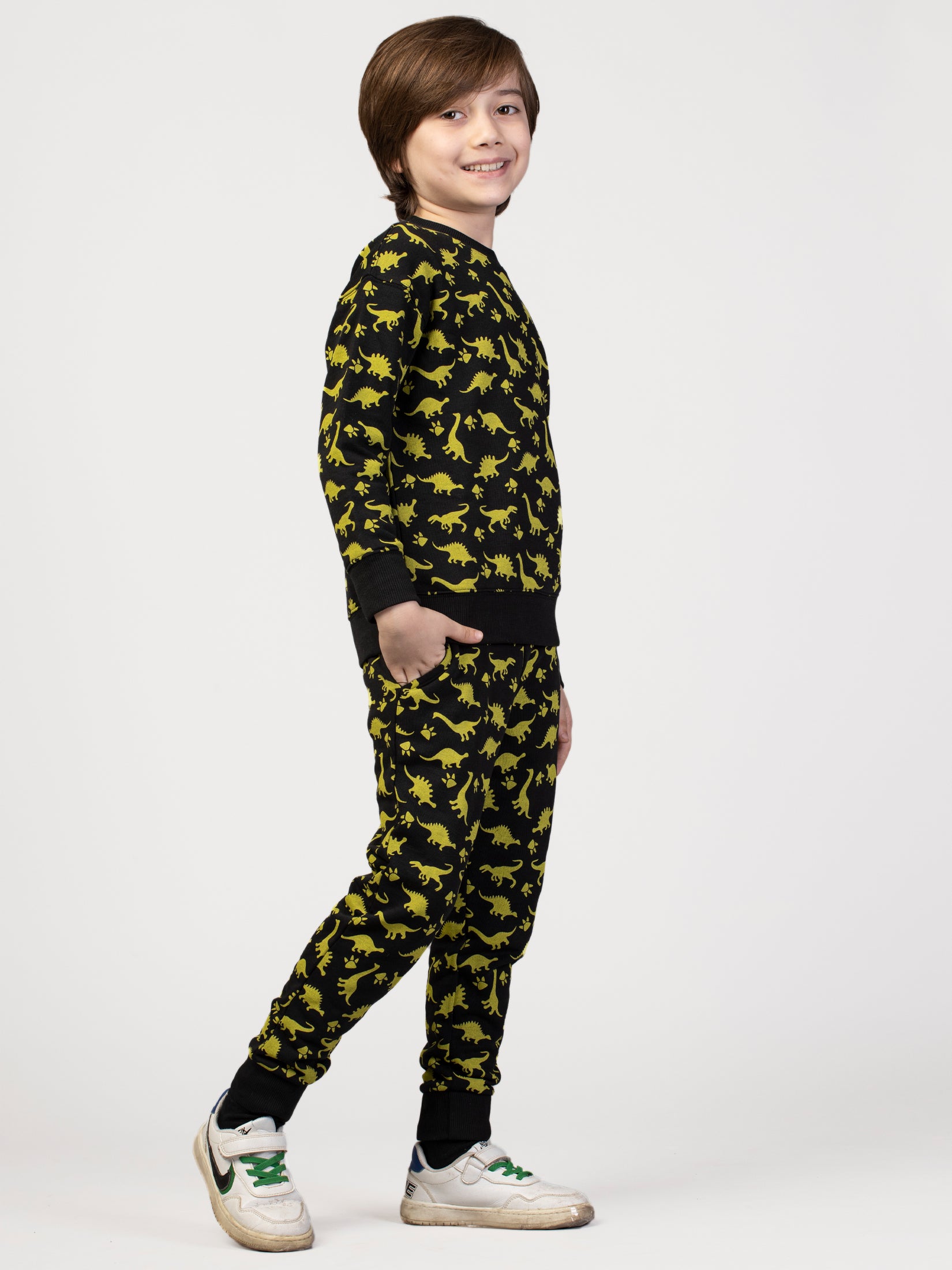 Nimble Printed Yellow & Black Sweatshirt & Joggers For Boys| Set Of 1 | Cotton Polyester