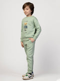 Sea Green Solid Graphic Sweatshirt & Joggers For Boys Set ( 3-8 Yr )