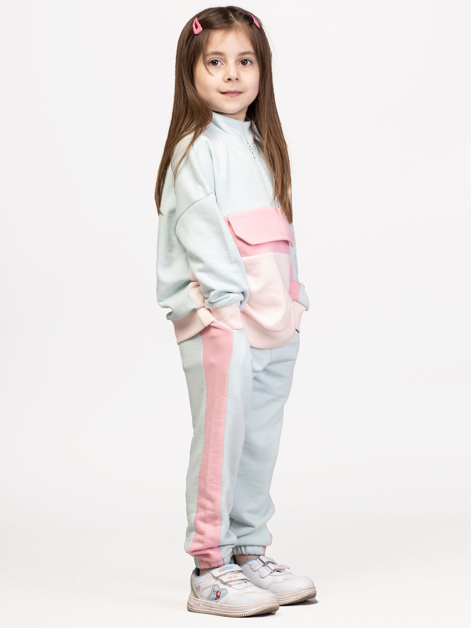 Nimble White & Pink Solid Sweatshirt & Joggers For Girls|Set Of 1 | Cotton Polyester