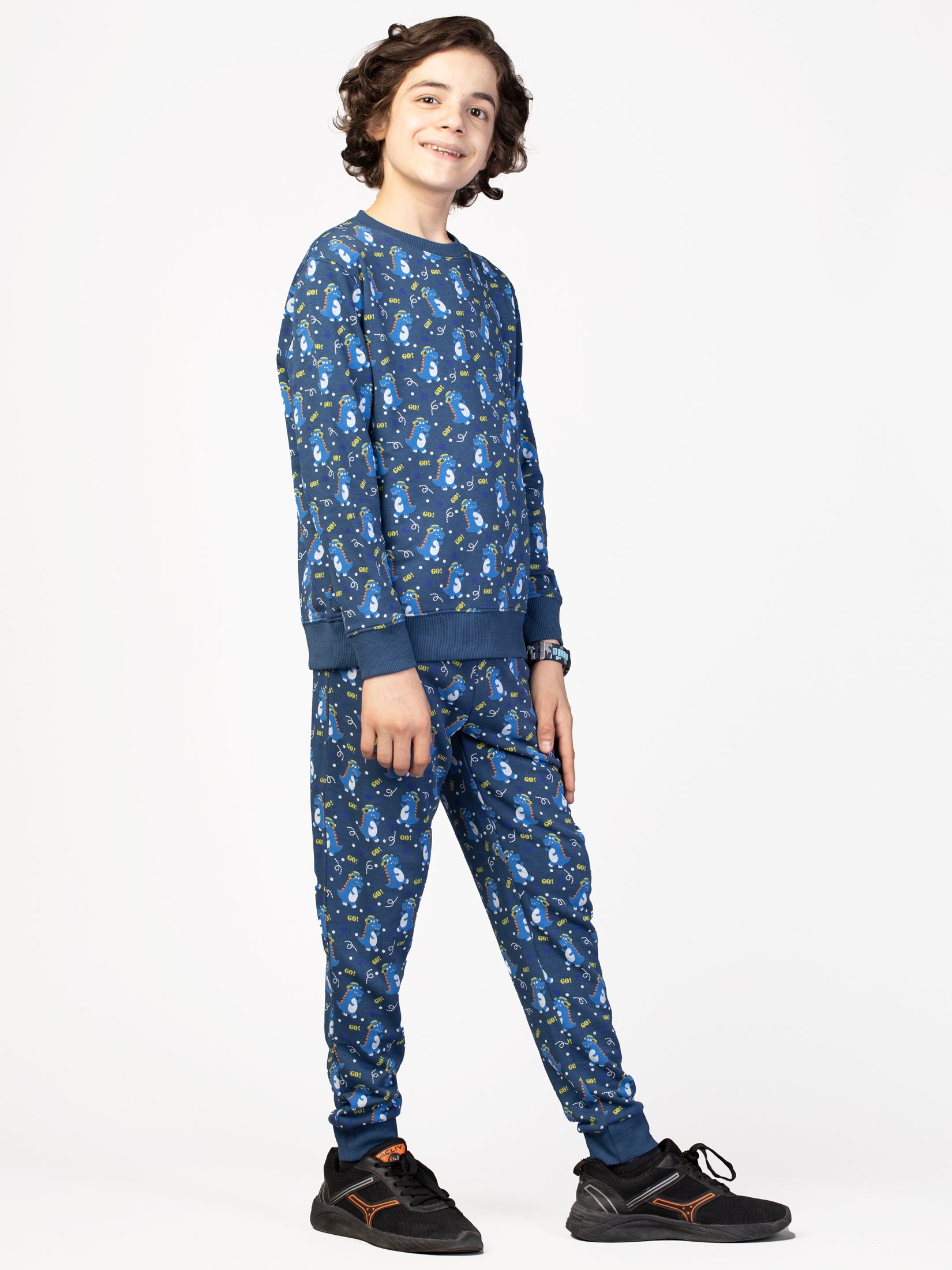 Nimble Printed Blue Sweashirt & Joggers For Boys| Set of 1 | Cotton Polyester