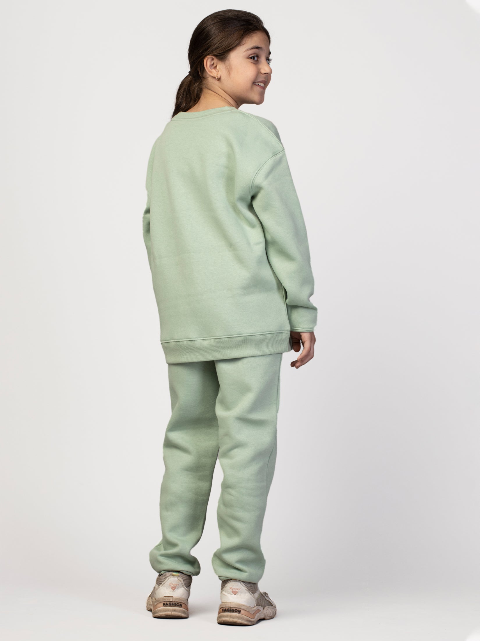 Sea Green Solid Sweatshirt with Joggers For Girls Set ( 9-16 Yr )