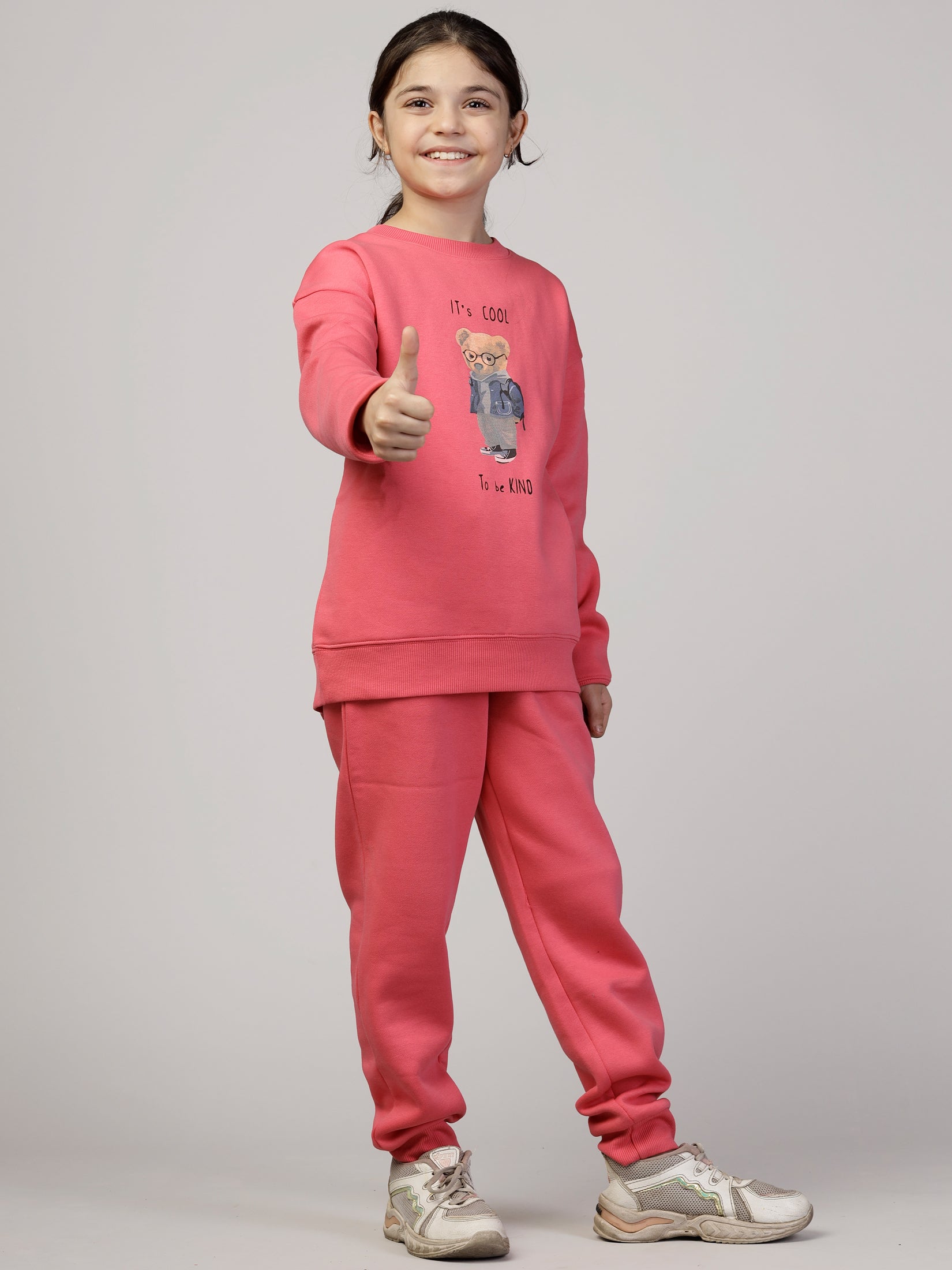 Pink Solid Sweatshirt and Joggers For Girls Set