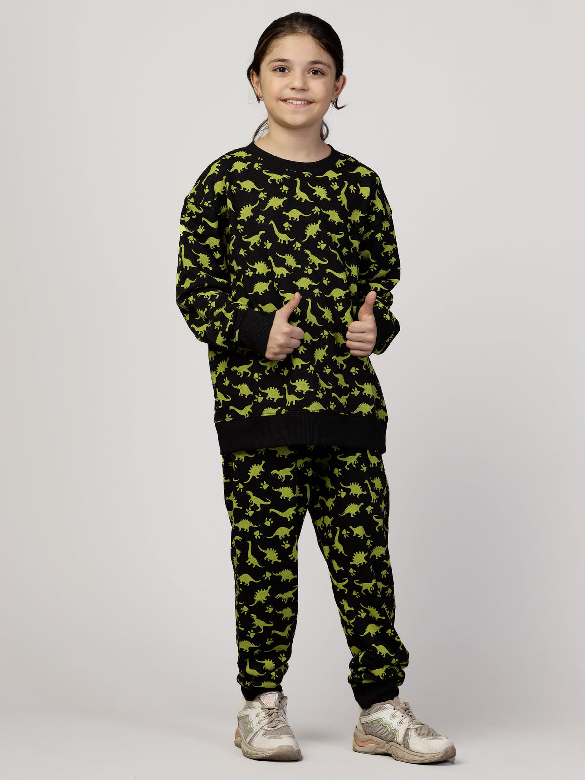 Nimble Printed Black & Yellow Sweatshirt & Joggers For Girls|Set Of 1 | Cotton Polyester