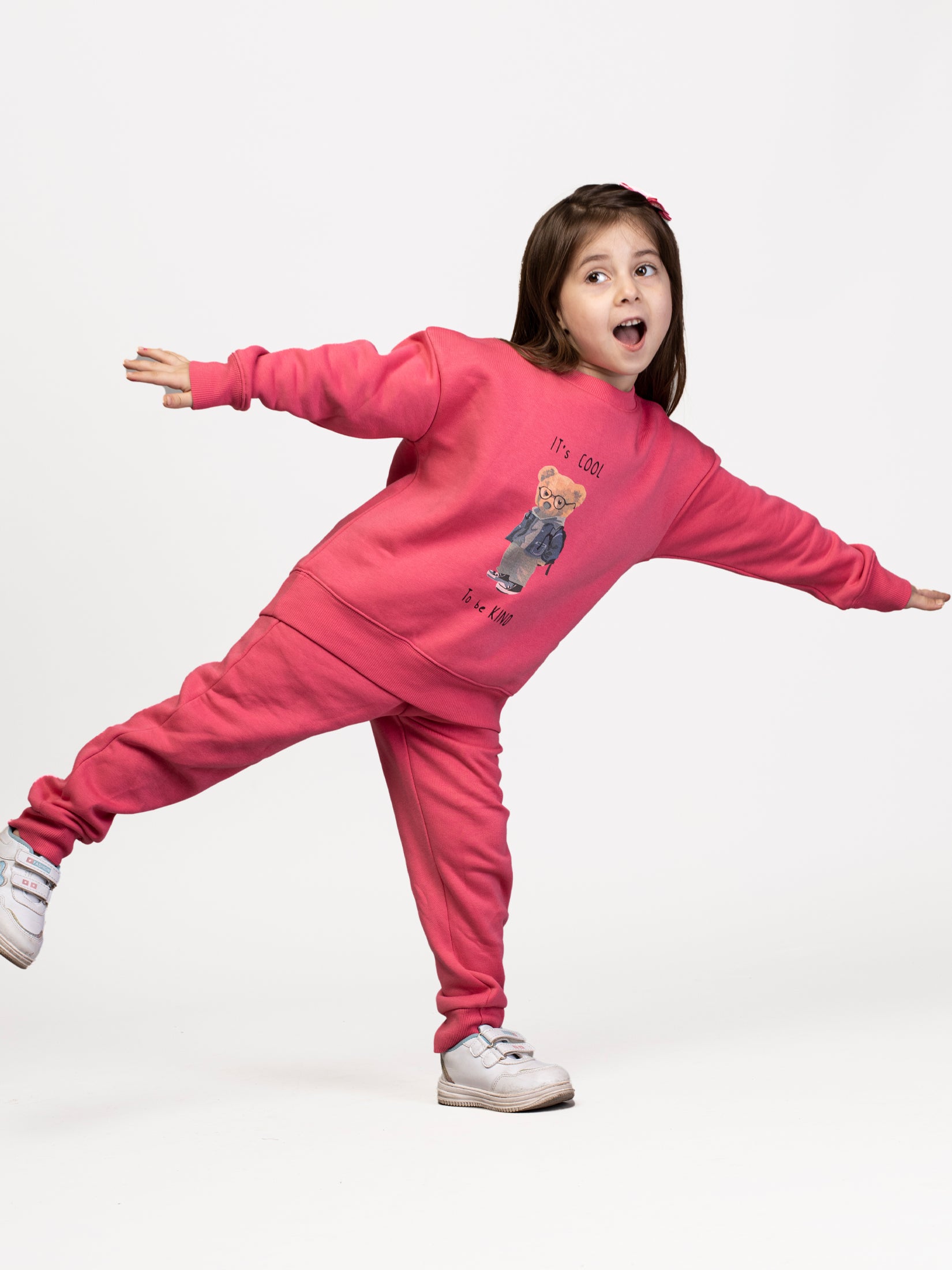 Nimble Red Solid Graphic Sweatshirt & Joggers For Girls| Set Of 1 | Cotton Polyester