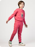 Nimble Red Solid Graphic Sweatshirt & Joggers For Boys| Set Of 1 | Cotton Polyester