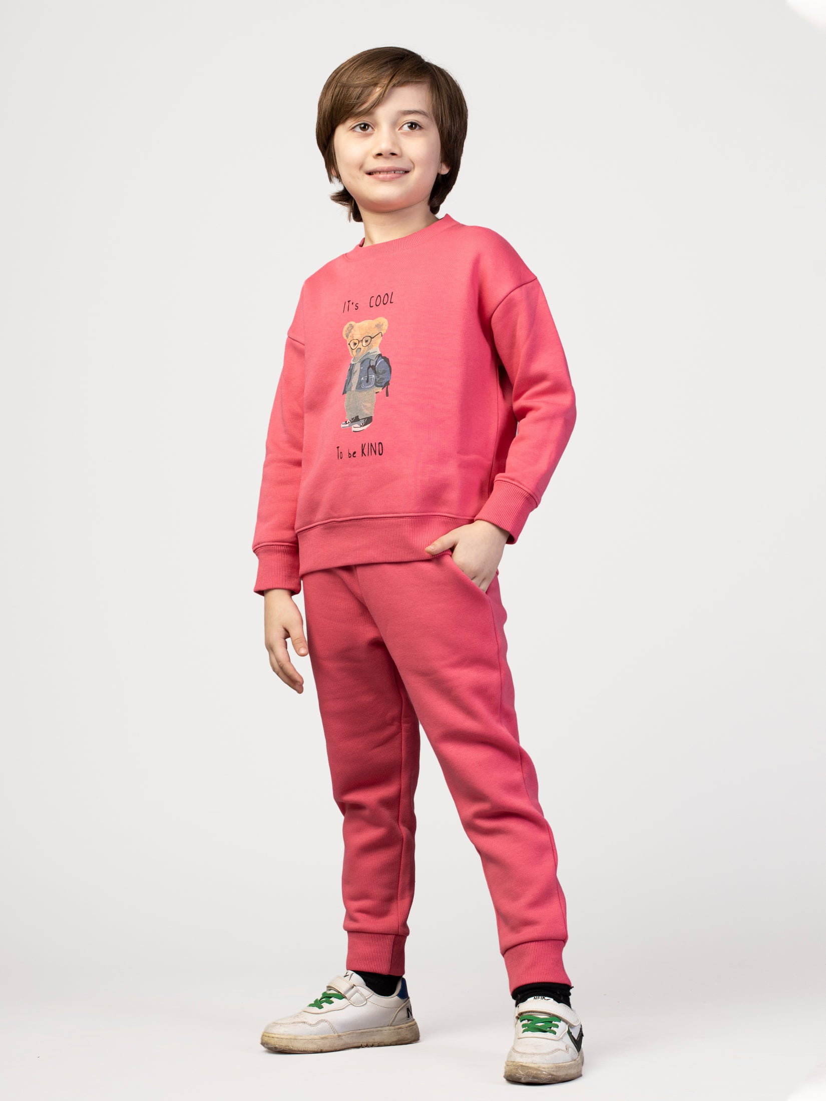 Nimble Red Solid Graphic Sweatshirt & Joggers For Boys| Set Of 1 | Cotton Polyester