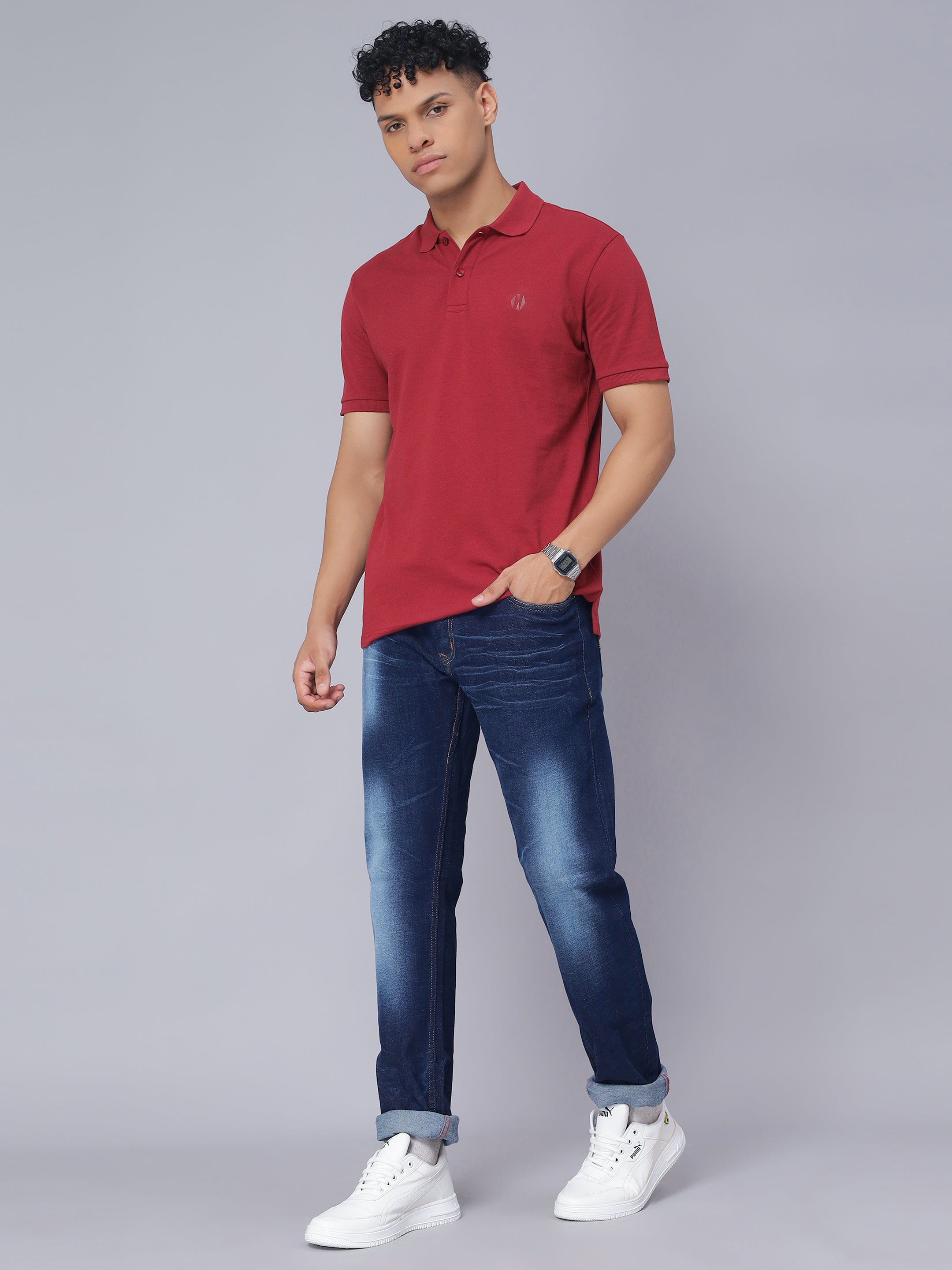 Nimble PURPLE Label Regular Polo T-shirt with Antibacterial Finish for Men