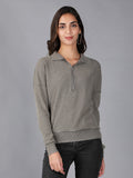 Dark Grey Full Sleeves Waffle T-Shirt for Women