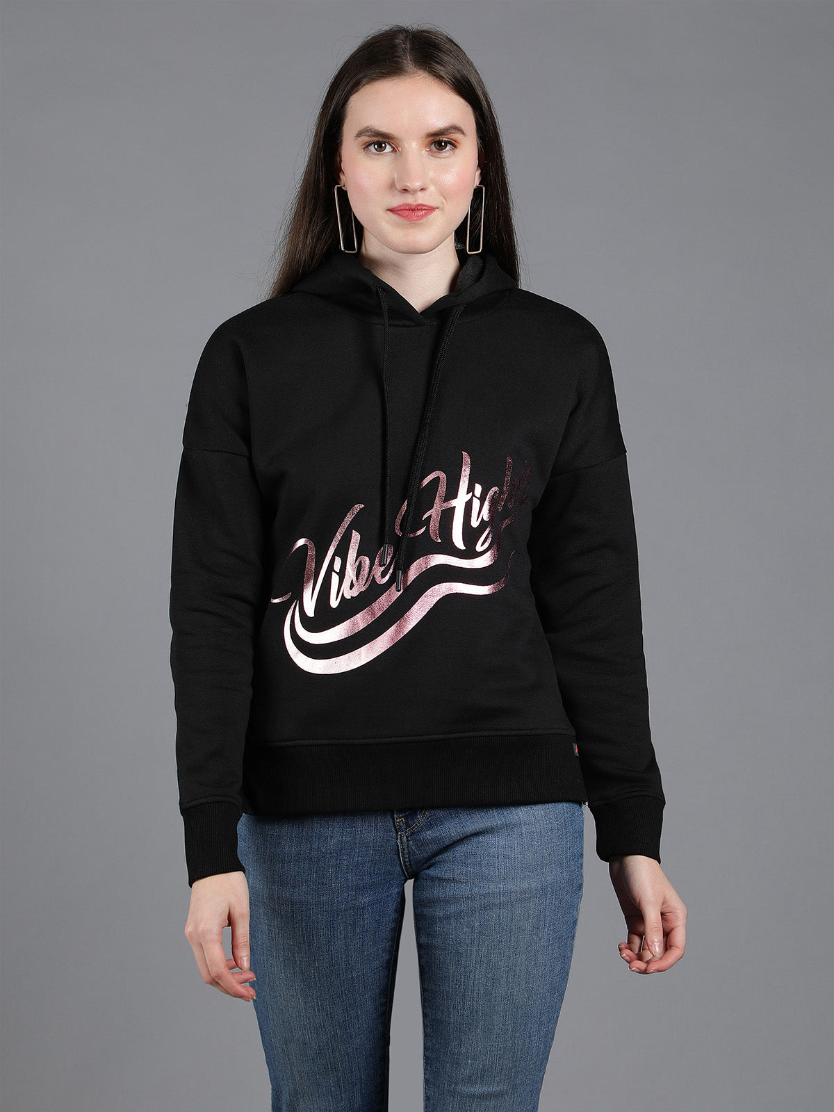 Womens Black Vibe Hoodie Sweatshirt