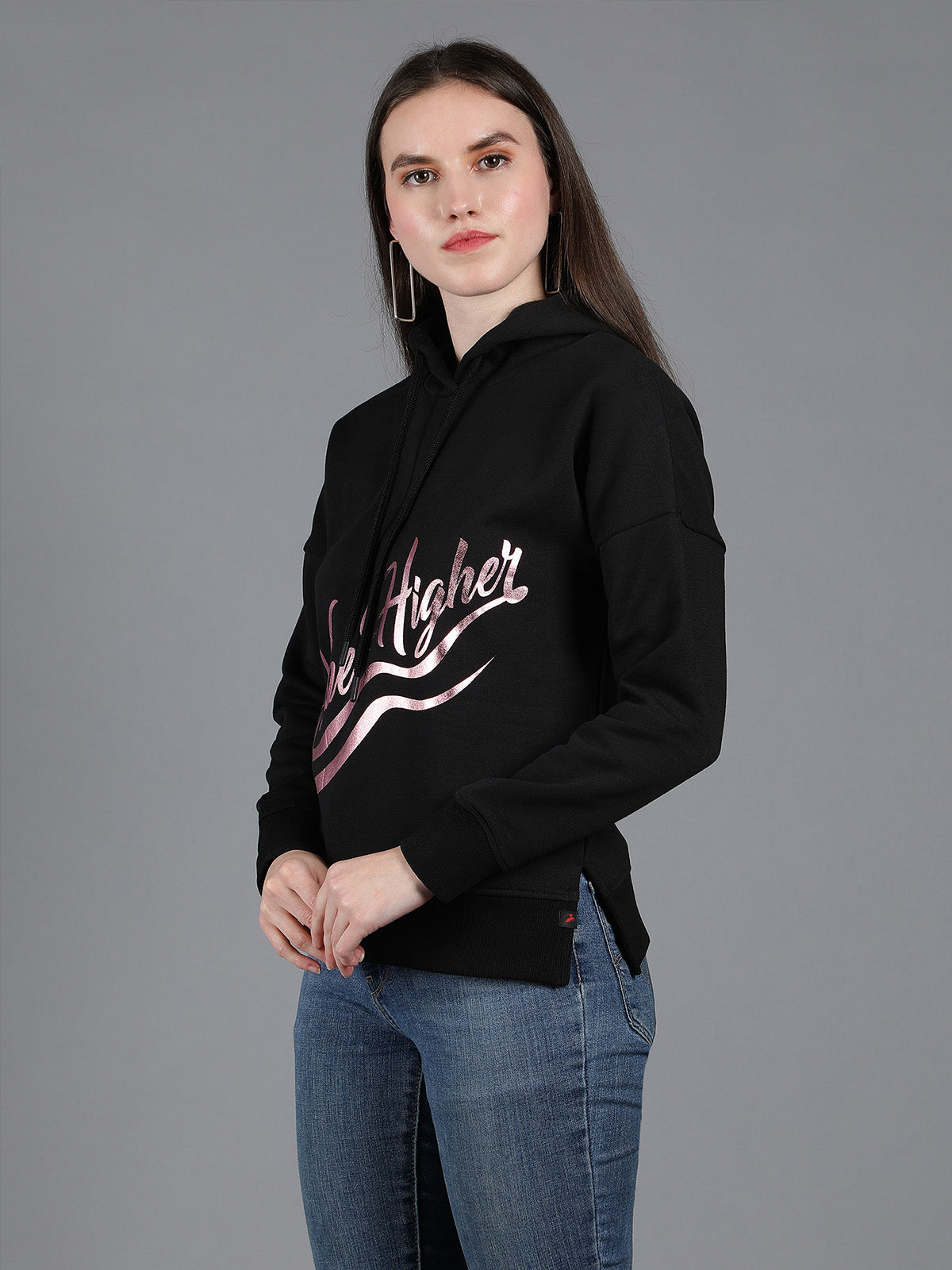 Womens Black Vibe Hoodie Sweatshirt