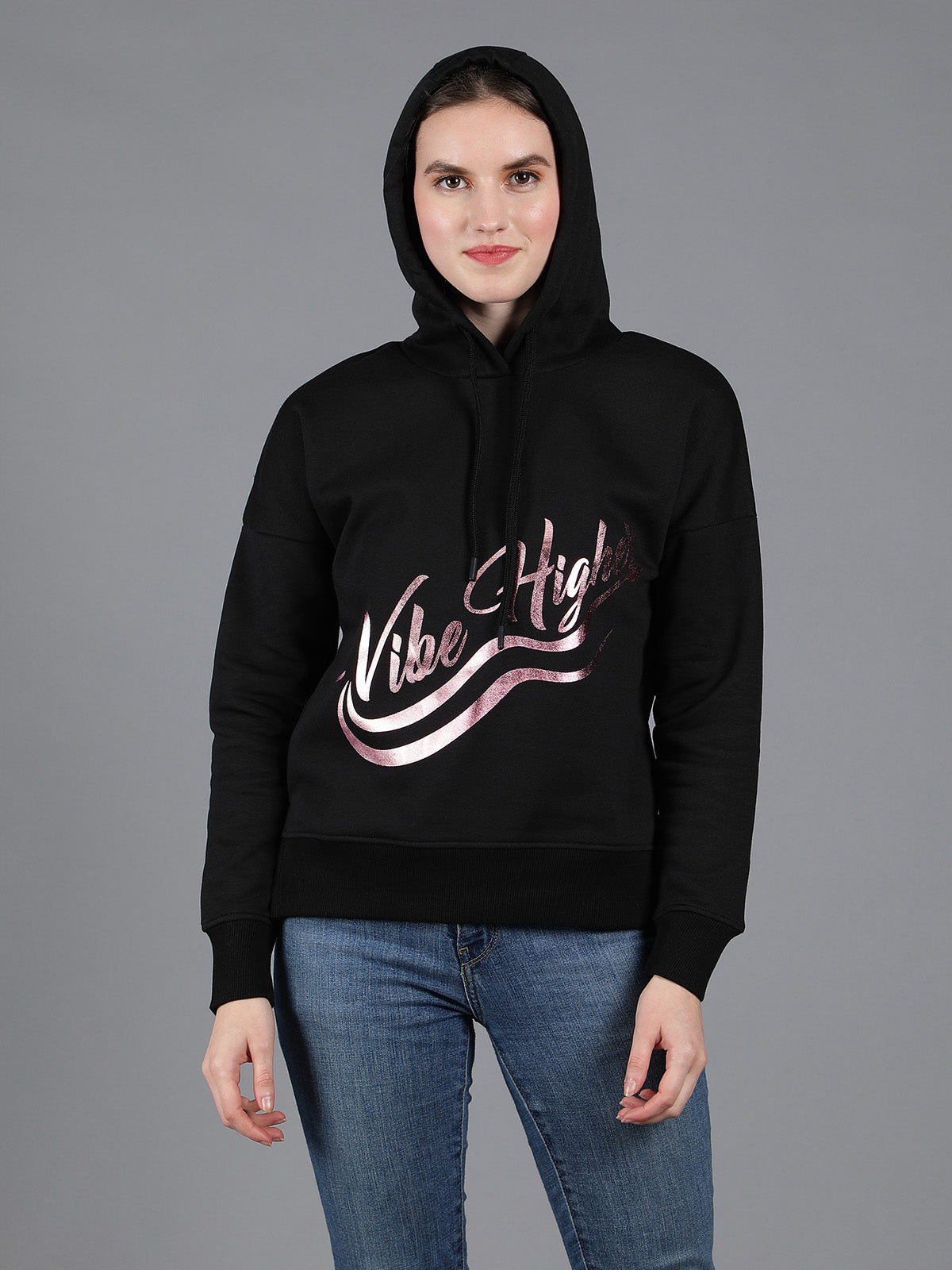 Womens Black Vibe Hoodie Sweatshirt