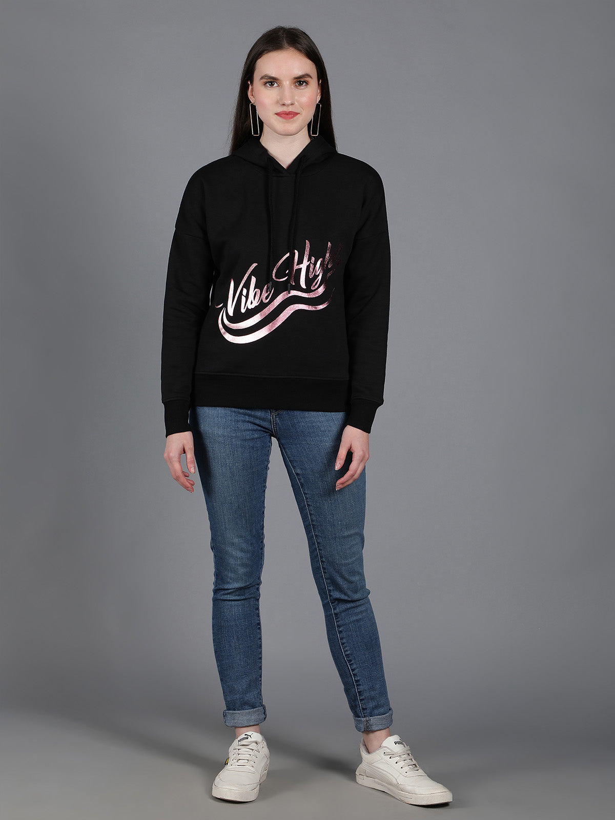 Womens Black Vibe Hoodie Sweatshirt