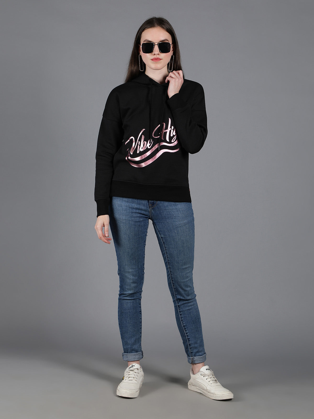 Womens Black Vibe Hoodie Sweatshirt